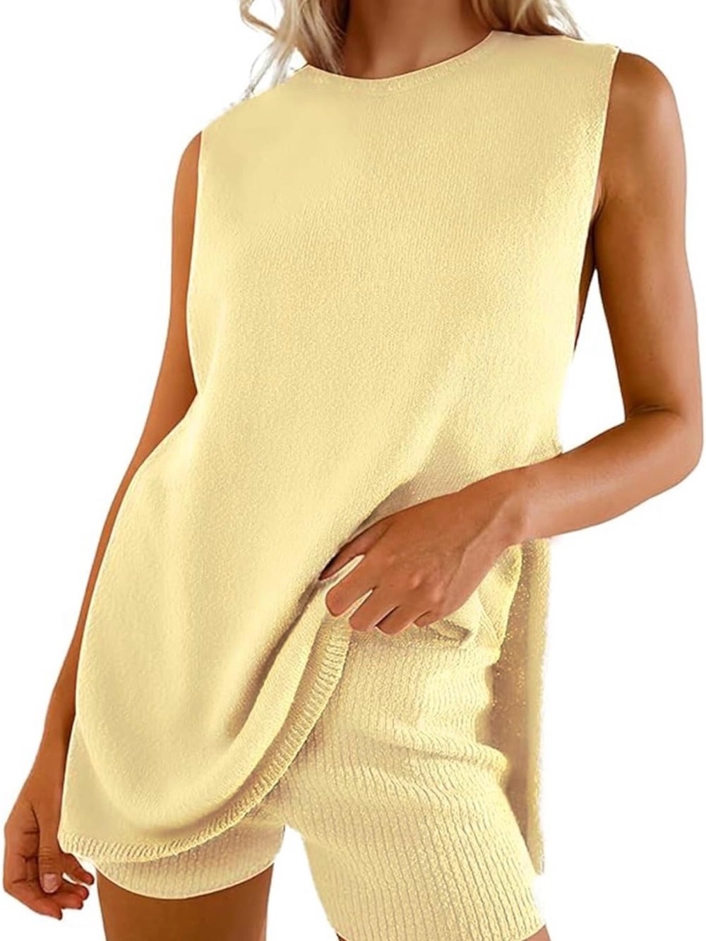 Sleeveless Cream Knit Tank Sweater Top - Women's